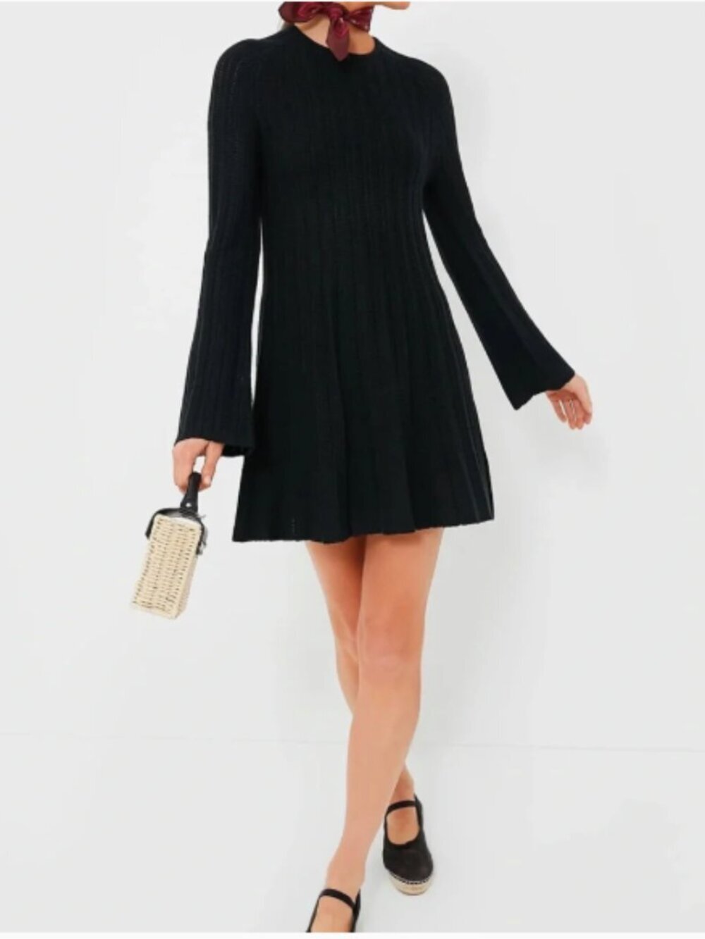 Tuckernuck Pomander Place Adi Ribbed Sweater Dress Classic Neutral Bell Sleeve